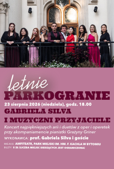 Plakat wydarzenia:  LETNIE PARKOGRANIE 2026: Koncert „Gabriela Silva i muzyczni przyjaciele” – Gabriela Silva 