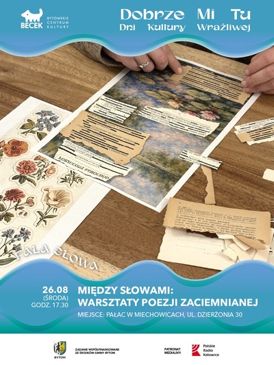 Plakat wydarzenia:  FALA SŁOWA – Między słowami: warsztaty poezji zaciemnianej 