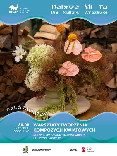 Plakat wydarzenia:  FALA KWIATÓW – Warsztaty tworzenia kompozycji kwiatowych  